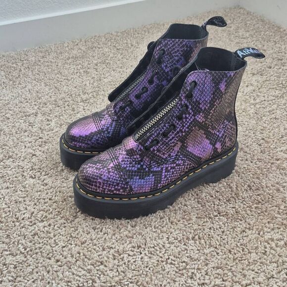 Dr. Martens Shoes - Dr. Martens Sinclair Boots Women’s Size 6 Purple Snake Platform